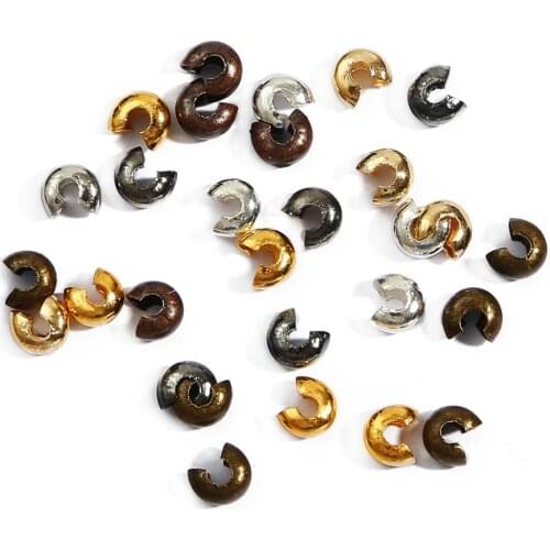 100pcs/lot Gold Copper Clip Crimp Beads Cord End Caps 3 4 5 mm Stopper Spacer Beads For DIY Jewelry Making Findings Supplies