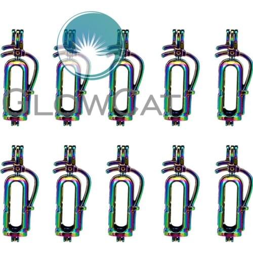10x C550 Rainbow Colors Fire Extinguisher Stone Beads Cage Jewelry Making Essential Oil Diffuser Pearl Cage Locket Pendant