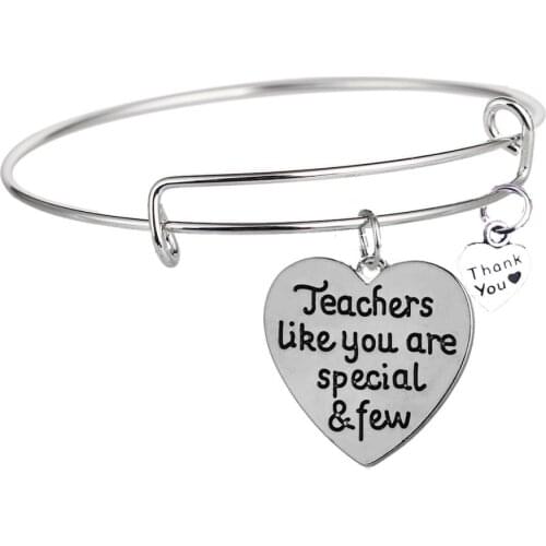 12PC Adjustable Bangles Teachers Like You Are Special & Few Bracelets Thank You Heart Charm Pendant Teachers Day Gifts Thanksgiving Gifts