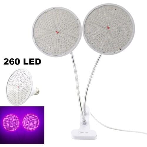 260 LED Grow Light With Dual Heads Desk Clip For Indoor Greenhouse Plant Flower Phyto Growing Lamp 190 Red+70 Blue Lights