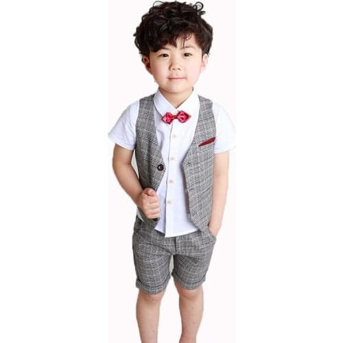 2019 Summer Childrens Dress Vest Sets Flower Boy Wedding Party Performance Costume Kids Vest Shirts Pants 3Pcs Outfits