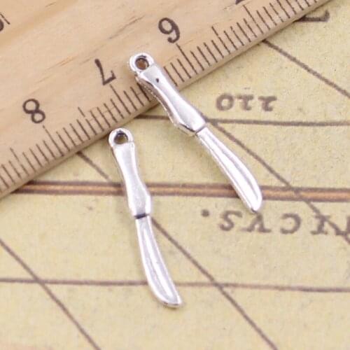 40pcs Charms Tools Knife 25x4mm Antique Silver Color Pendants Making DIY Handmade Tibetan Finding Jewelry For Bracelet