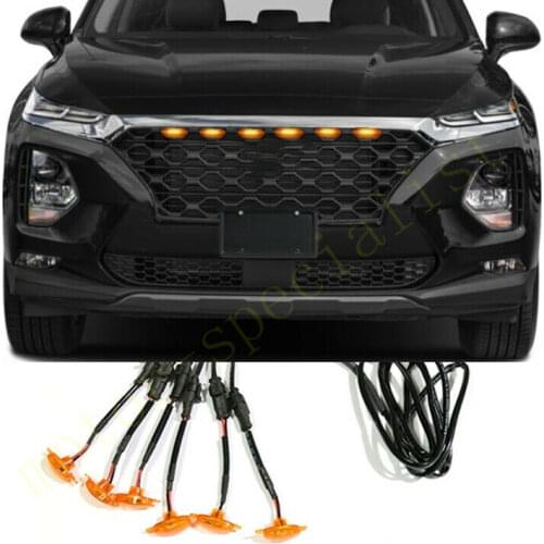 6PCS LED Car Front Grille LED Amber Light Raptor Style Light Kit Decor W/ Wire Speed For Hyundai Santa Fe 2019-2021