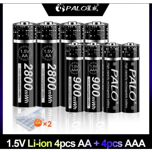 PALO 1.5V 2800mWh Li-ion AA Rechargeable Battery 1.5V 900mWh Lithium Li ion AAA Rechargeable Battery for Camera Toy Car