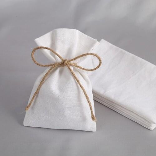 50pcs White Cotton Burlap Bucket Jewelry Bag Wedding Party Christmas Candy Gift Bag Custom Logo Marige Jewelry Organizer Display