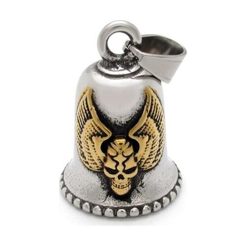 Free Shipping Punk 316L Stainless Steel Silver Color Golden Plated Eagle Wing Skull Bell Pendant Jewelry For Gift