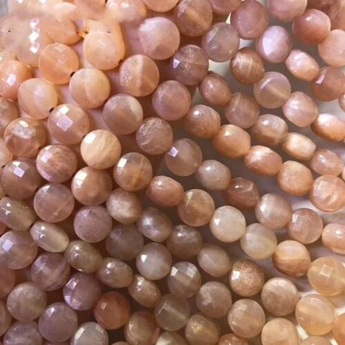 Loose beads WHITE MOONSTONE/PINK SUNSTONE 8MM faceted coin DIY jewelry making FPPJ wholesale nature gemstone