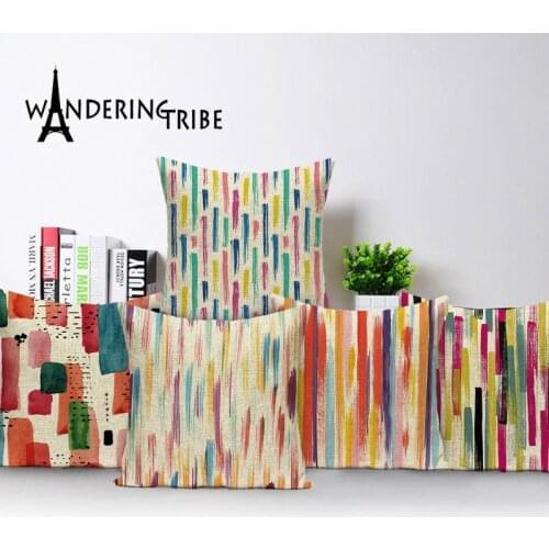 Nordic Home Decoration Linen Pillow 45*45 Shabby Chic Colourful Cushion Covers Farmhouse Decor Geometric Pillowcase Sofa Cushion