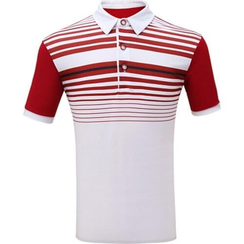 Pgm Children Boys Short Sleeved Golf T-Shirt Summer Breathable Turn Down Collar Sports Shirts Teen Striped Golf Tops AA51873