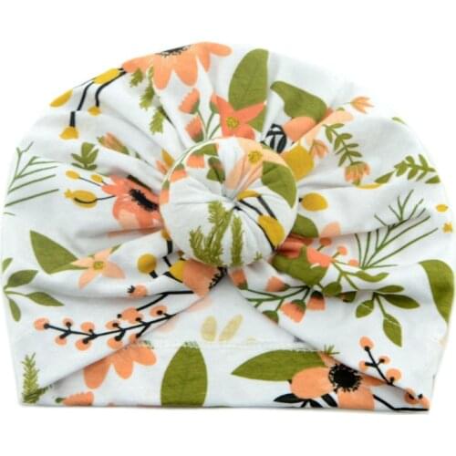 Infant Baby Knot Flower Printed Hat Soft Breathable Newborn Girl Boy Bonnet Hat Spring Summer Kids Toddler Turban Beanie Cap