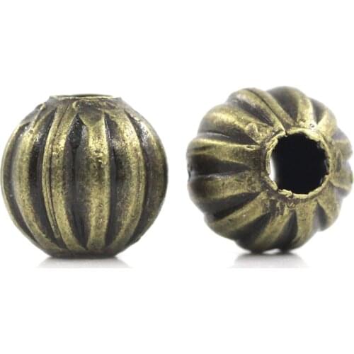DoreenBeads Zinc metal alloy Spacer Beads Pumpkin Antique Bronze StripeColor Plated About 6mm Dia,Hole:Approx 1.9mm,35 PCs new