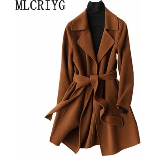 Double-side Wool Coat Female Autumn Winter Coat Women 2020 Korean Long Cashmere Womens Coats Jacket Belt casaco feminino YQ045