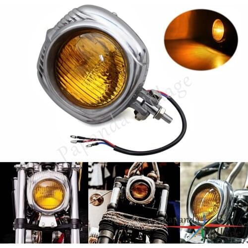 Motorcycle Retro 4.5" Headlight Polish Amber Hi/Lo Sealed Beam Electroline Front Head Lamp Chopper Cafe Racer Custom Headlamp