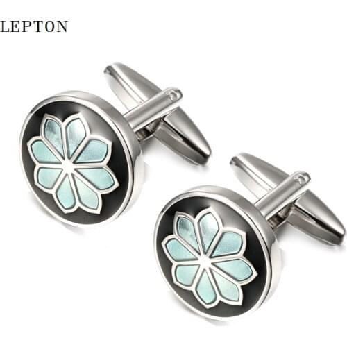 Hot Sale Enamel flowers Cufflinks For Mens High Quality Light Blue flowers Design Lepton Mens Shirt Cuffs Cuffs cufflinks