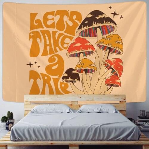 Mushroom Psychedelic Scene Home Decoration Art Printed Tapestry Hippie Bohemian Decoration Yoga Mat Sofa Blanket Sheets