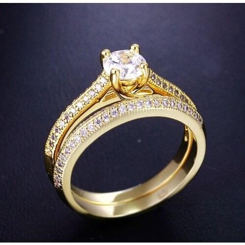 Luxury Solitaire Wedding Rings for Women Love Forever 925 Sterling Silver 18k Gold Stacking Ring Set 2-in-1 Fine Jewelry