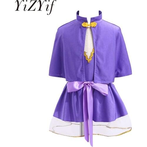 Little Girls' Circus Show Costume Fancy Dress Purple Dance Leotard with Cloak Skirt Gloves Performance Uniform Halloween Outfits