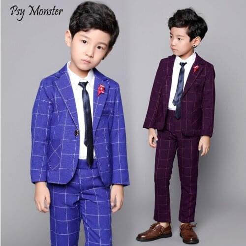 Formal Boys British Tuxedo Clothing Sets Children Performances Wedding Party Costume Kids Blazer Jackets Pants 2pcs Clothes Sets