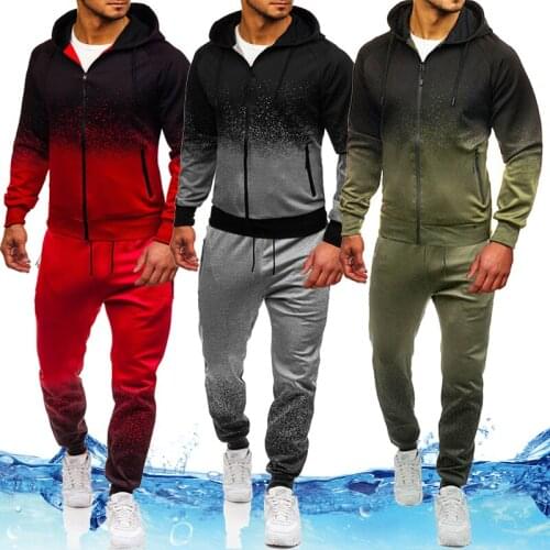 Autumn Fashion Tracksuit Men 3D Gradient Print Hip Hop Sports Muscle Brothers Mens Set Zipper Hoodies+Pants 2 PCS Jogging suit