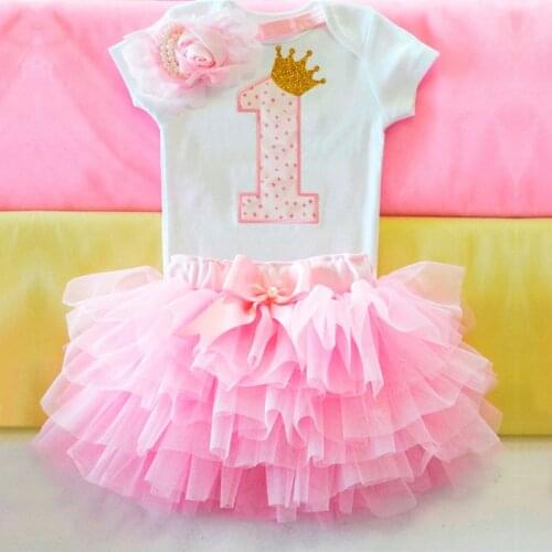 Sweet Pink My Little Girl First 1st Birthday Party Dress Tutu Cake Smash Outfits Infant Dress Baby Girl Baptism Clothes 9 12M