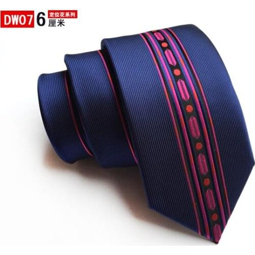 6cm Men Skinny Ties Unique Panel Symmetric Necktie Blue with Red Geometric Stripe in Middle