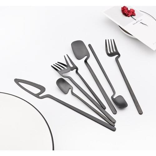 Dinnerware Set Matte Black Stainless Steel Western Spoons Knives Forks and Ice Cream Spoons Silverware Set Tableware for Kitchen