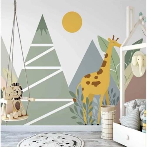 3D Mural Wallpaper Hand Drawn Geometric Mountain Peak Cartoon Giraffe Childrens Room Fresco Papeles De Pared Contact Paper