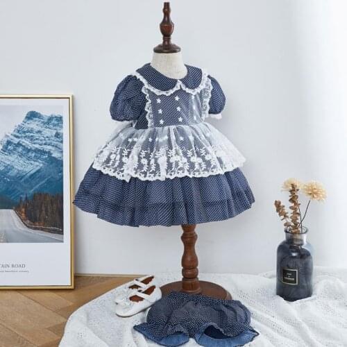 2020 Spanish New Lolita Princess Dress Mesh Stitching bow Sweet cute ball gown birthday party Easter dress for girls Y3491
