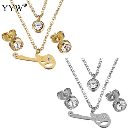 New Fashion Women Necklace & Earrings Stainless Steel Jewelry Set Necklaces Pendants Jewelry Sets Guitar Stud Earring For Women