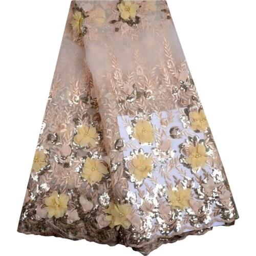 New Design 3D Flower Applique French Mesh Lace Fabric With Pearls Net 3D Guipure Wedding Dress Lace African India Tulle Lace 888