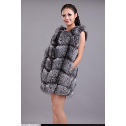 The new vest in the long section of silver fox slim integral skin diamond coat free shipping