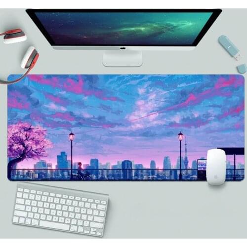 Anime Landscape Pink And Blue Aesthetic New Gaming MousePad Keyboard Pad Mouse Pad Gamer MousePads Table Mat Home Office