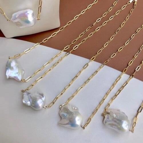 Hot sell wild girl hot jewelry large baroque natural white real pearl single bead gold necklace can customize length wedding