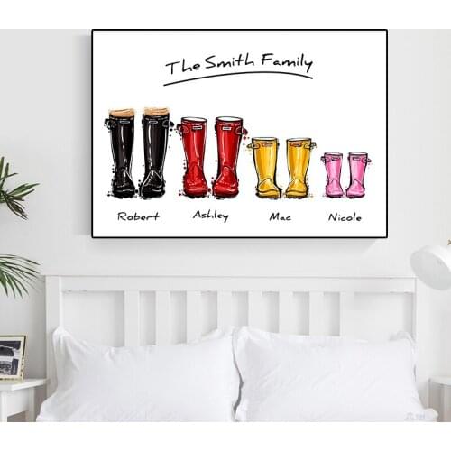 Customize Family Names Boots Wall Art Prints Bedroom Decoration Quote Poster For Gifts Modern Canvas Painting Room Decor DZ001