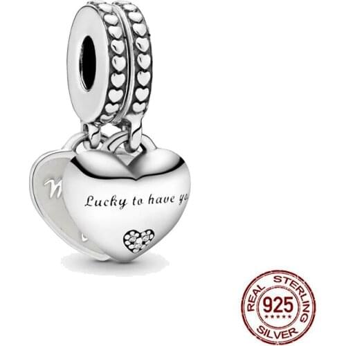 2021 925 Sterling Silver Daughter- & Mother in Law Split Dangle Heart Pendant Fit Original Pandora Bracelet Necklace Silver Jewe