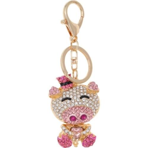 Factory direct creative piggy rhinestone key ring zodiac pig small gift ornament doll machine jewelry wholesale