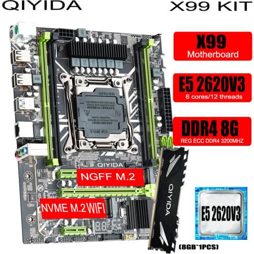 Qiyida X99 D4 DDR4 Motherboard Set With Xeon E5 2620 V3 LGA2011-3 CPU 1pcs X 8GB = 8 GB 2666MHz DDR4 PC4 REG ECC RAM Memory