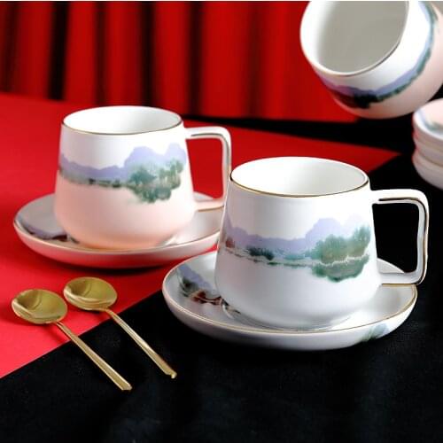 Hand Painted Luxury Coffee Cup Saucer Nordic Style Ceramics Creativity Cup Saucer Eco Friendly Canecas Home Decoration EK50BD