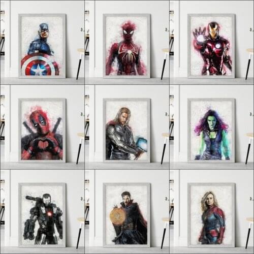 Marvel Superhero Avengers Poster Captain America Watercolor Canvas Wall Art Decoration Picture Living Room Home Decoration