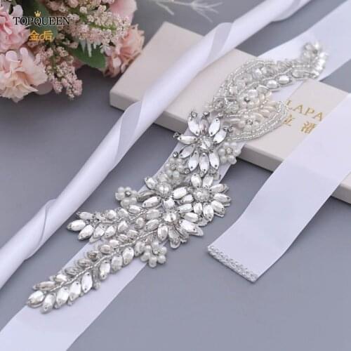TOPQUEEN S182 Wedding Sash for Bride Women’s Belts Champagne Sash for Dress Wedding Accessories Rhinstone Belt Formal Sash Belt