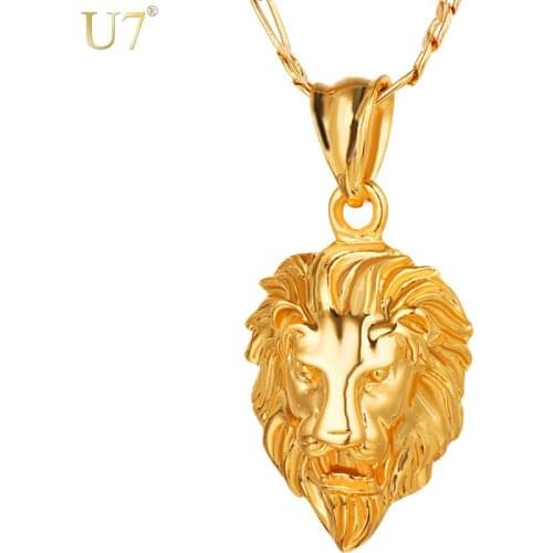 U7 Hip Hop Big Lion Head Pendant & Necklace Animal King Vintage Gold/Silver Color Hiphop Chain For Men/Women Jewelry Gift P333