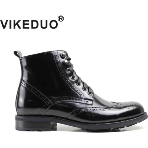 2019 Vikeduo New Arrival Ankle Boots For Men Solid Genuine Cow Leather Mens Boots Handmade Wedding Office Shoes Brogue Botas