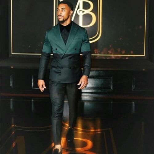 Handsome Mens Suits with Double Breasted 2 Pieces Tuxedo Groomsmen Wedding Suit Fashion Men Business Blazer Fomal Jacket Pants