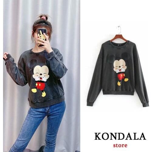Sweatshirt Women Clothing 2020 Fashion High street Cartoon Cute Little Mouse Print Loose Sweatshirt Female Pullover Tops