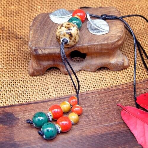 Bohemian Style Long Necklaces Women Ceramic Beads Strand Charm Choker Beaded Tassel Necklace Statement Jewelry Sweater Chain