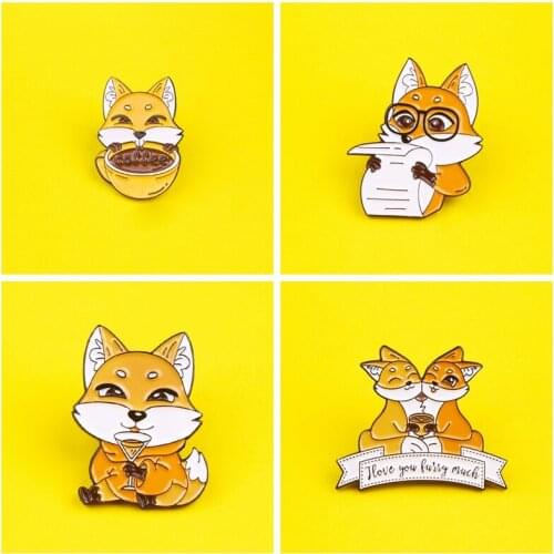 Cartoon Animal Fox Brooches Badge For Backpack Funny Zinc Alloy Pins Cute Badges Clothes Lapel Pin Jewelry Gifts for Kids Girls