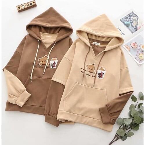 Harajuku Lolita Oversized Baggy Hoodies Winter Kawaii Cute Bear Sweatshirt Teen Girls Aesthetic Long Sleeve Pullover Plus Size