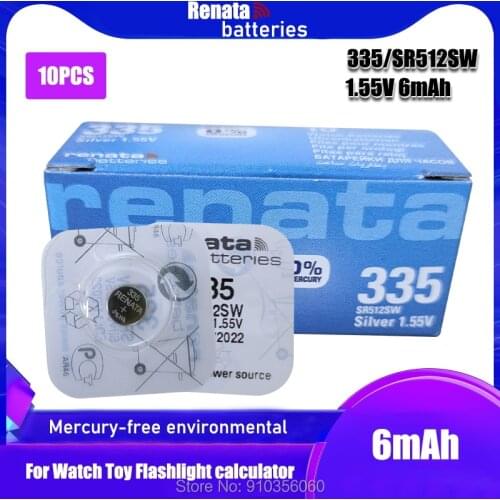 10PCS/LOT Renata SR512SW 335 coin cell 1.55V Micro Silver Oxide Battery Watch battery