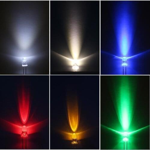 100PCS x Long Leg 3mm Red Warm White Green Blue Yellow Orange Pink Purple 7 color Clear Lens Ultra Bright LED Diode Light Beads