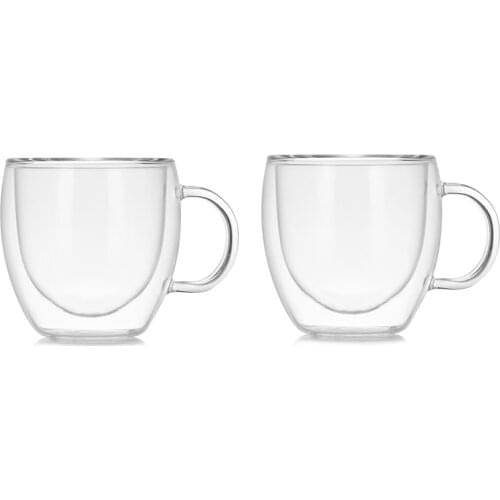 2Pcs High Borosilicate Transparent Water Cup 250Ml Creative Cup Coffee Cup with Handle Heat Resistant Double Layer Glass